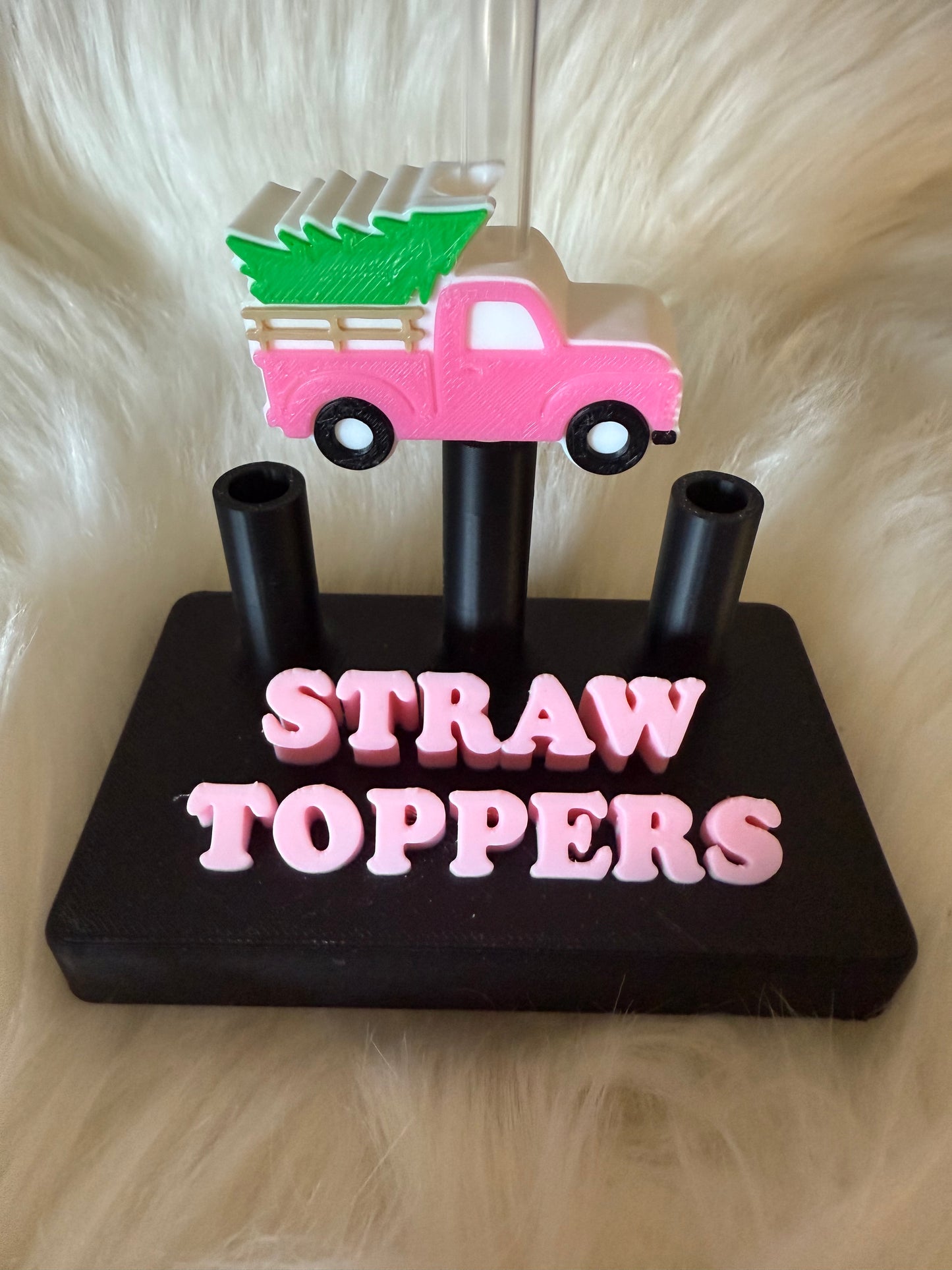 Pink Christmas Truck Straw Topper