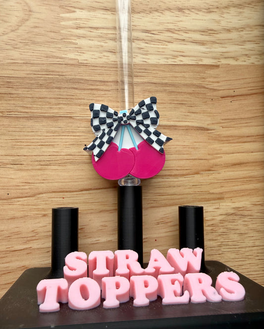 Checkered Cherry Straw Topper