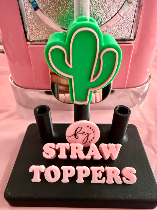 Green w/ Pink Trim Cactus Straw Topper